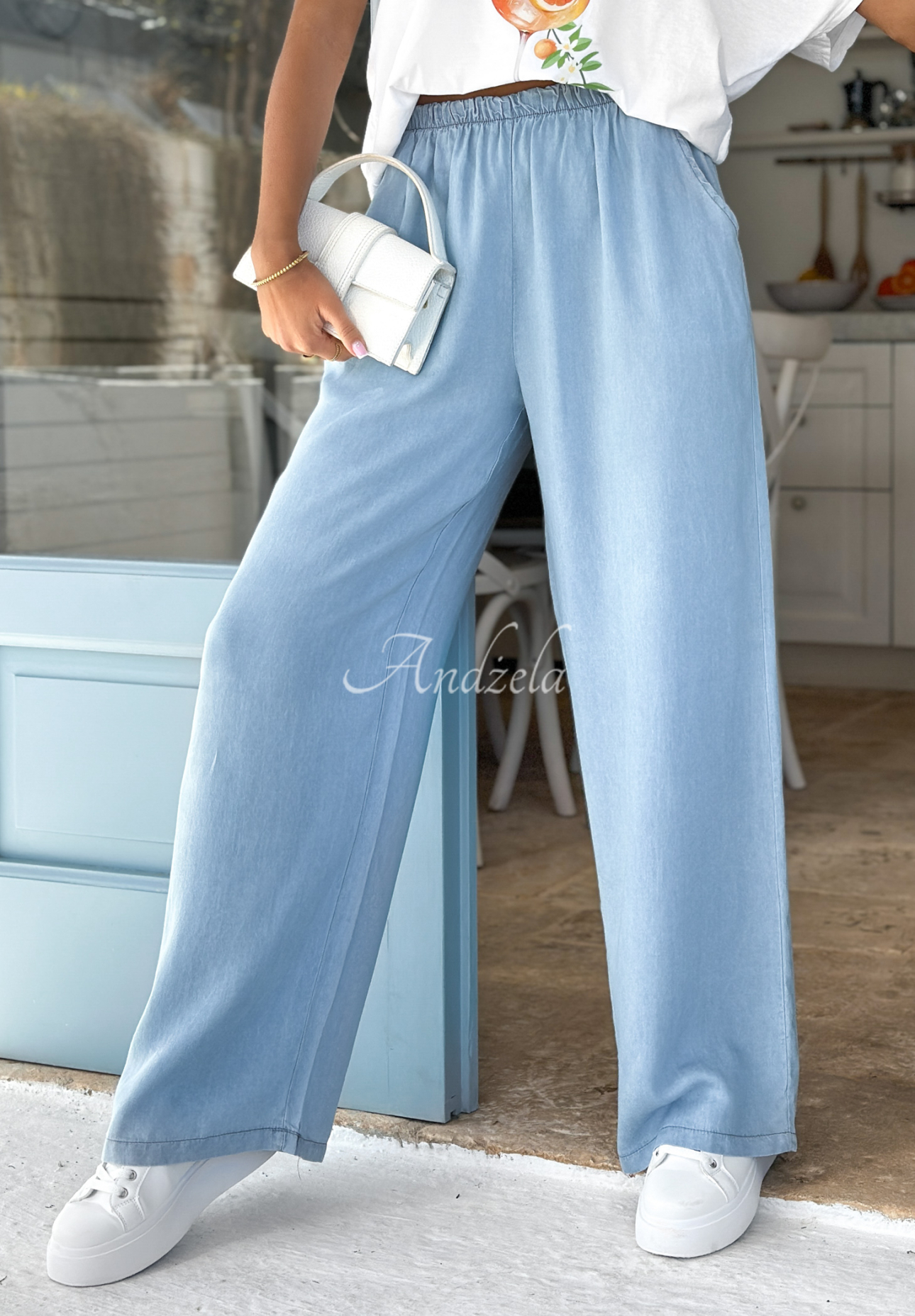 Material wide leg pants Unexpected Day light blue
