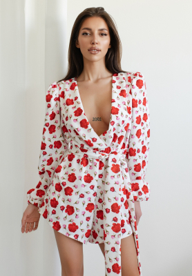 La Milla Botanical Harmony floral short jumpsuit white and red