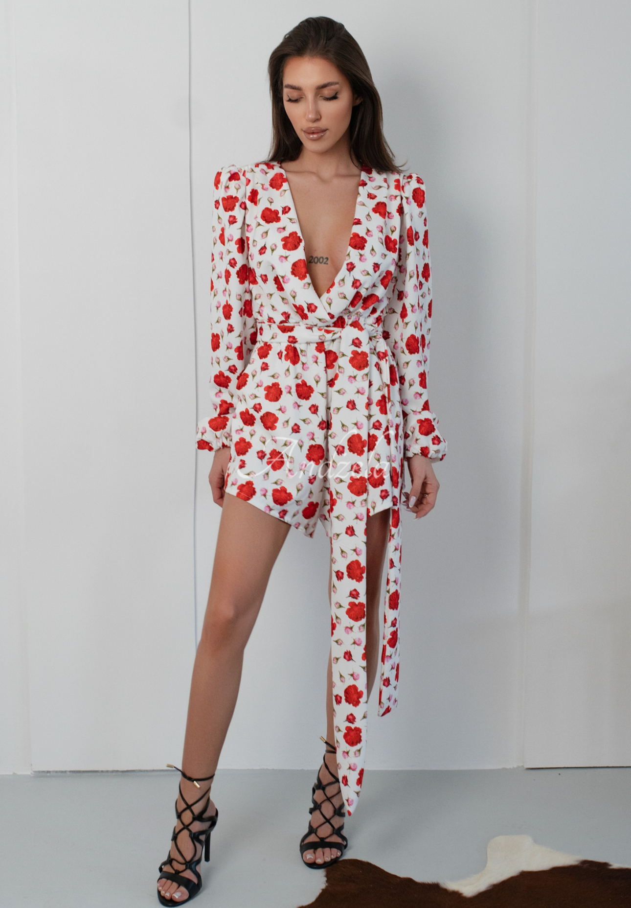 La Milla Botanical Harmony floral short jumpsuit white and red