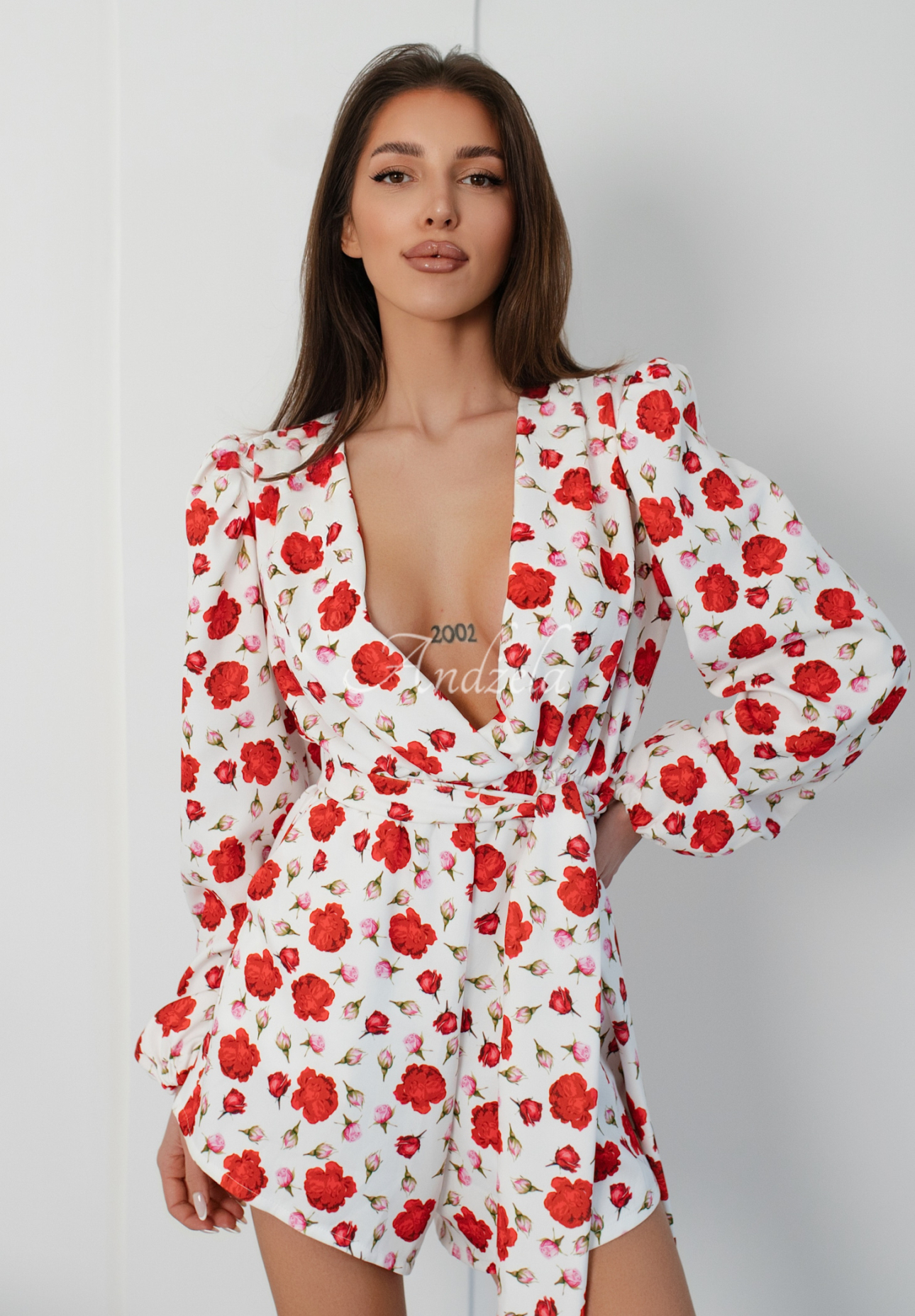 La Milla Botanical Harmony floral short jumpsuit white and red