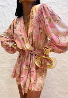 Krótki kwiecisty kombinezon La Milla Sun-Kissed Flowers beżowo-różowy