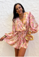 Krótki kwiecisty kombinezon La Milla Sun-Kissed Flowers beżowo-różowy