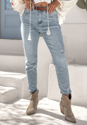 Denim pants with belt Rest Of My Life light blue