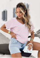 T-shirt w paski The Lines biało-różowy