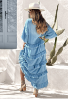 Jeansowa sukienka maxi z falbankami Garden Party niebieska