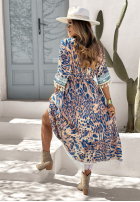 Sukienka boho w zwierzęcy print Rococo Sand beżowo-granatowa