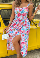 Kwiecista sukienka na ramiączkach Summer Blooms błękitna