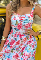 Kwiecista sukienka na ramiączkach Summer Blooms błękitna