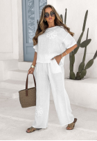 Lniany komplet bluzka i spodnie Empty Beach biały
