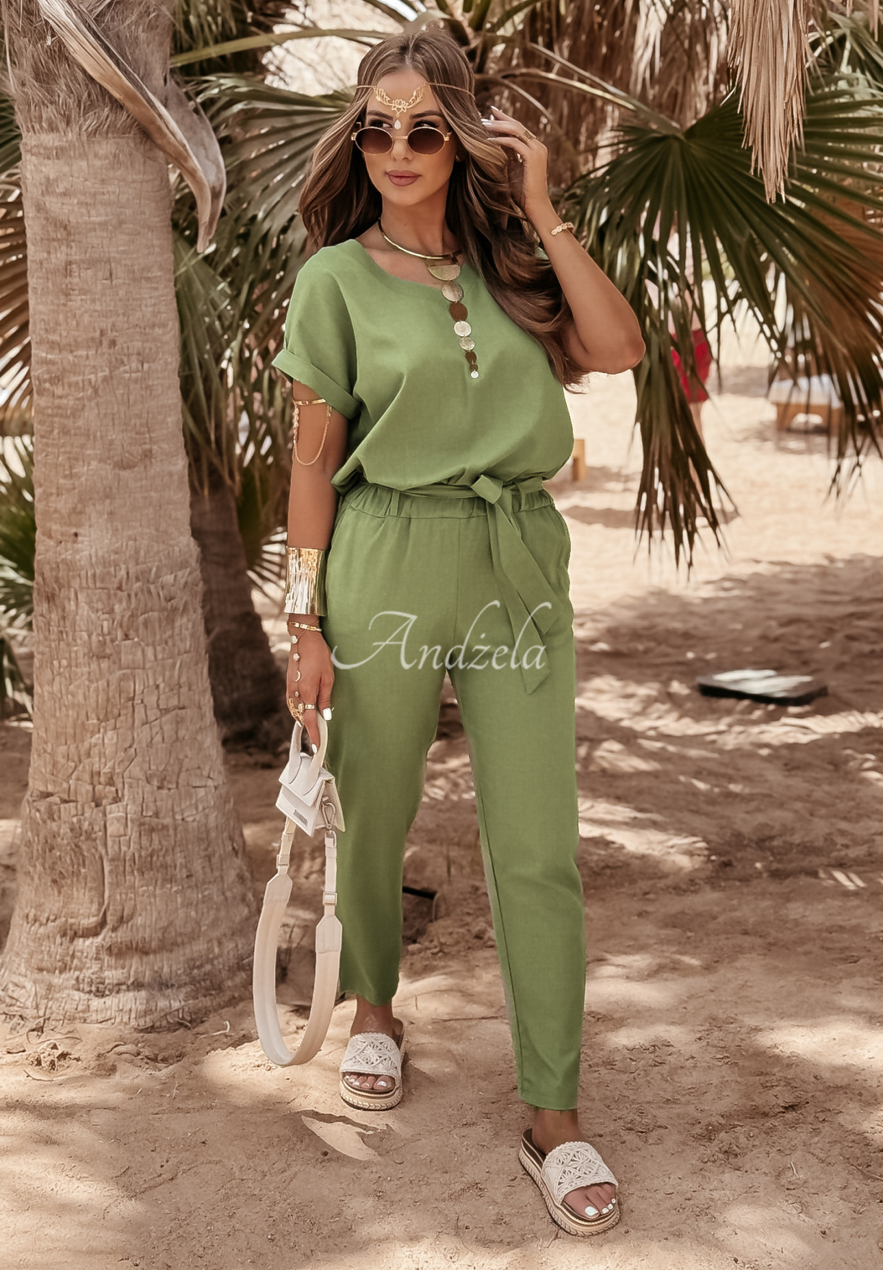 Linen set T-shirt and pants Summer In Us khaki