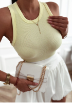 Prążkowany top na ramiączkach Avenis bananowy