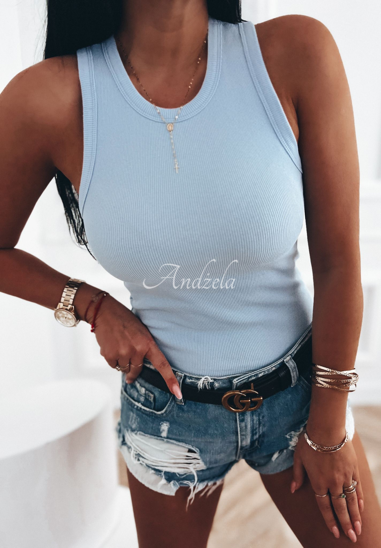 Ribbed strapless top Avenis blue