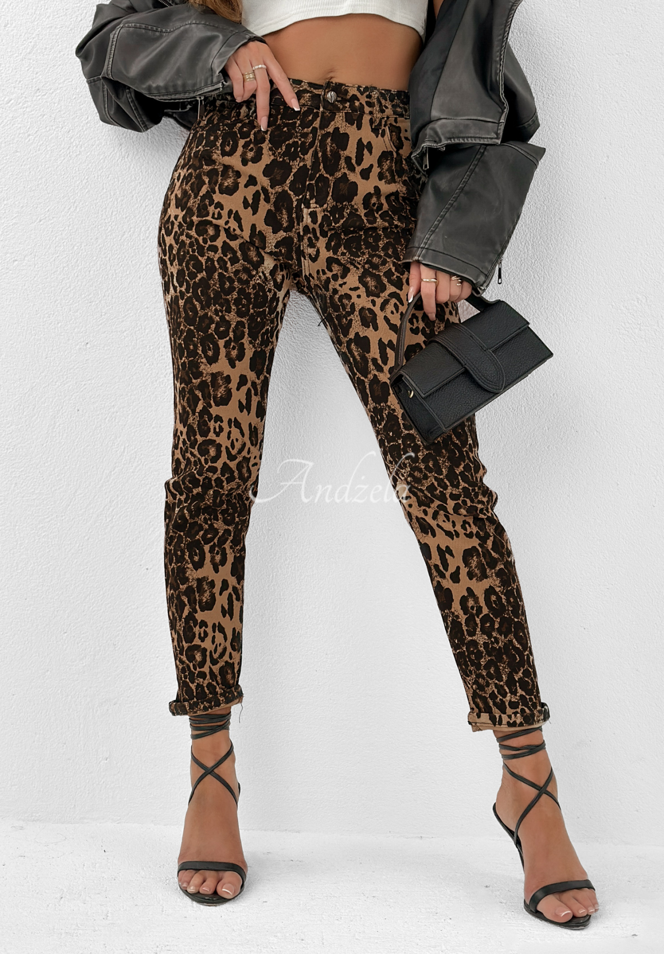 Wild At Mind panther denim pants beige and black