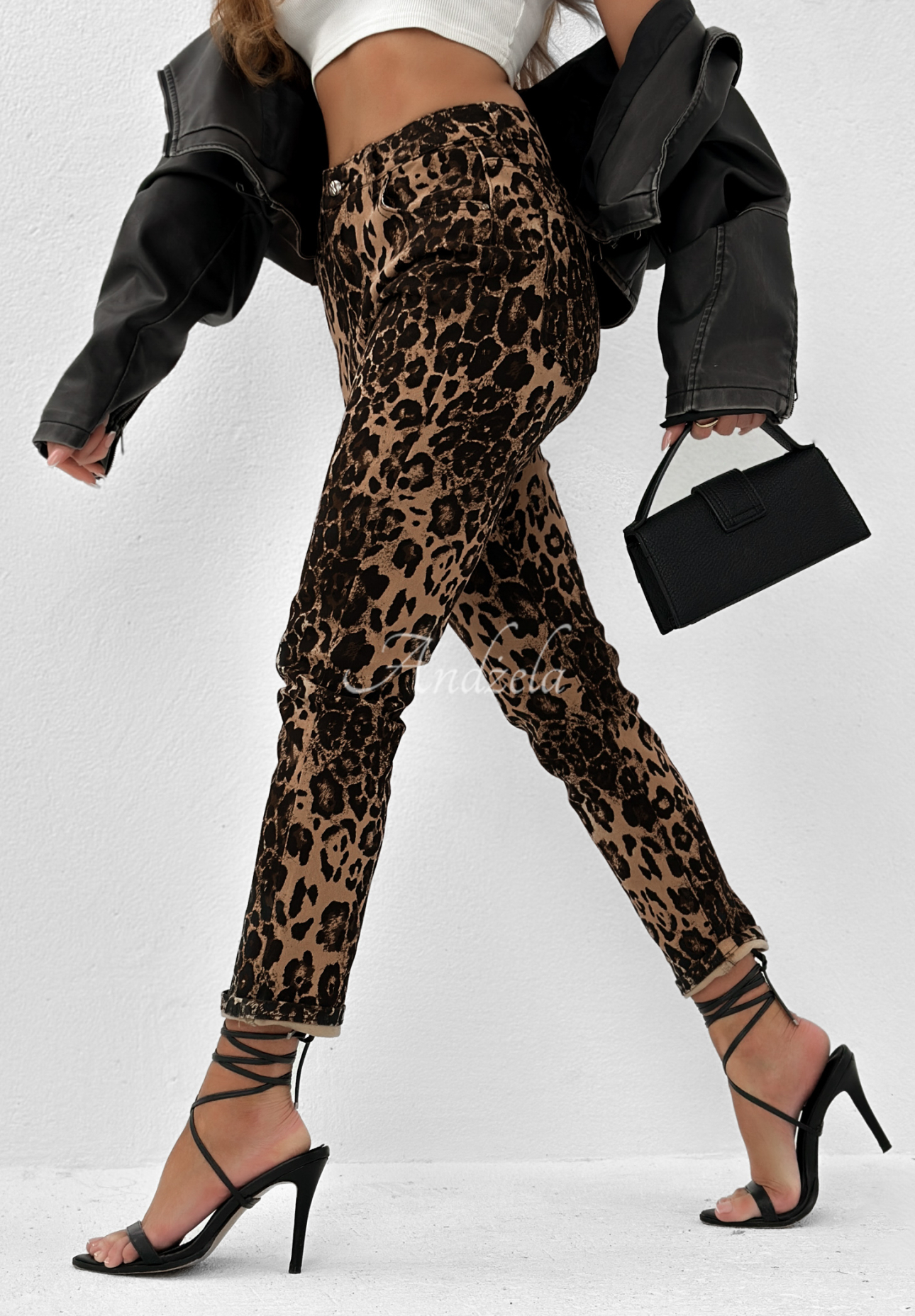 Wild At Mind panther denim pants beige and black