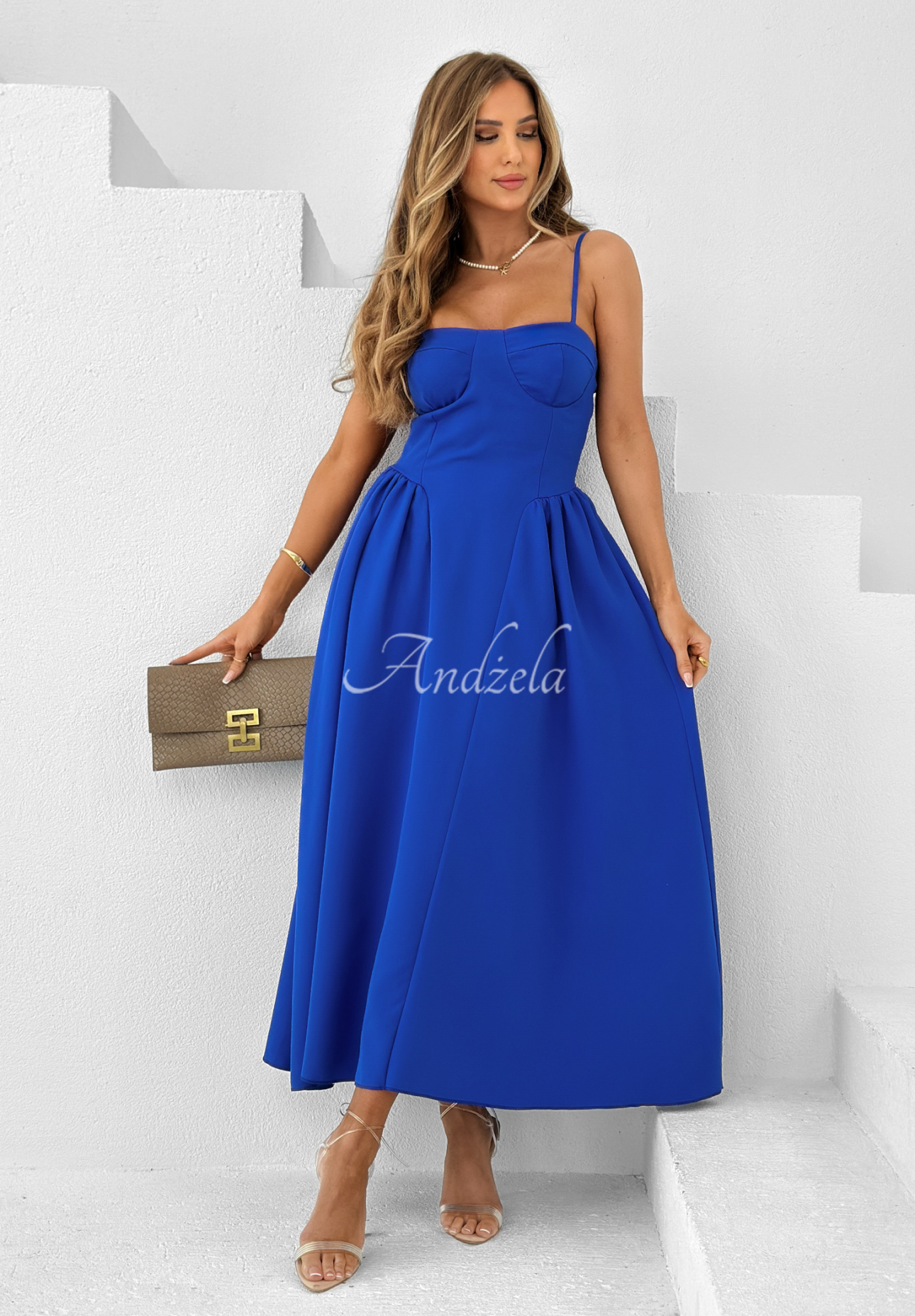 Corseted strapless maxi dress Summery Princess cobalt blue