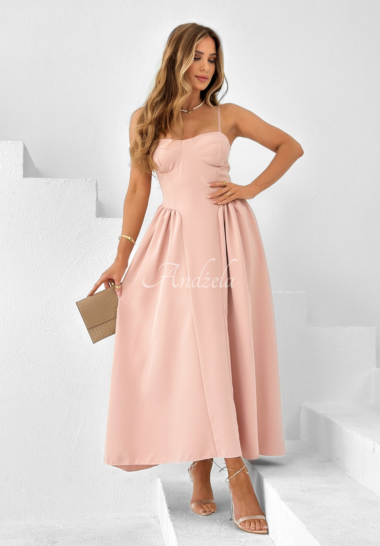 Corseted strapless maxi dress Summery Princess powder pink