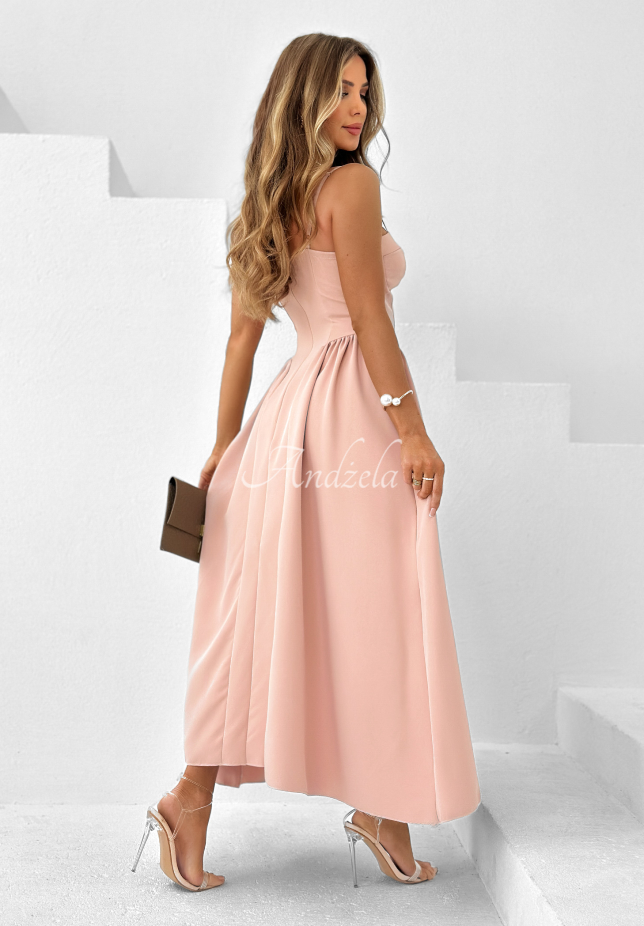 Corseted strapless maxi dress Summery Princess powder pink
