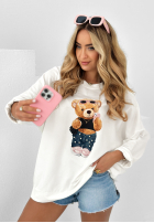 Bluza oversize z nadrukiem Bear Hug biała