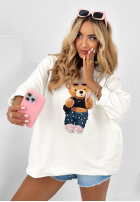 Bluza oversize z nadrukiem Bear Hug biała
