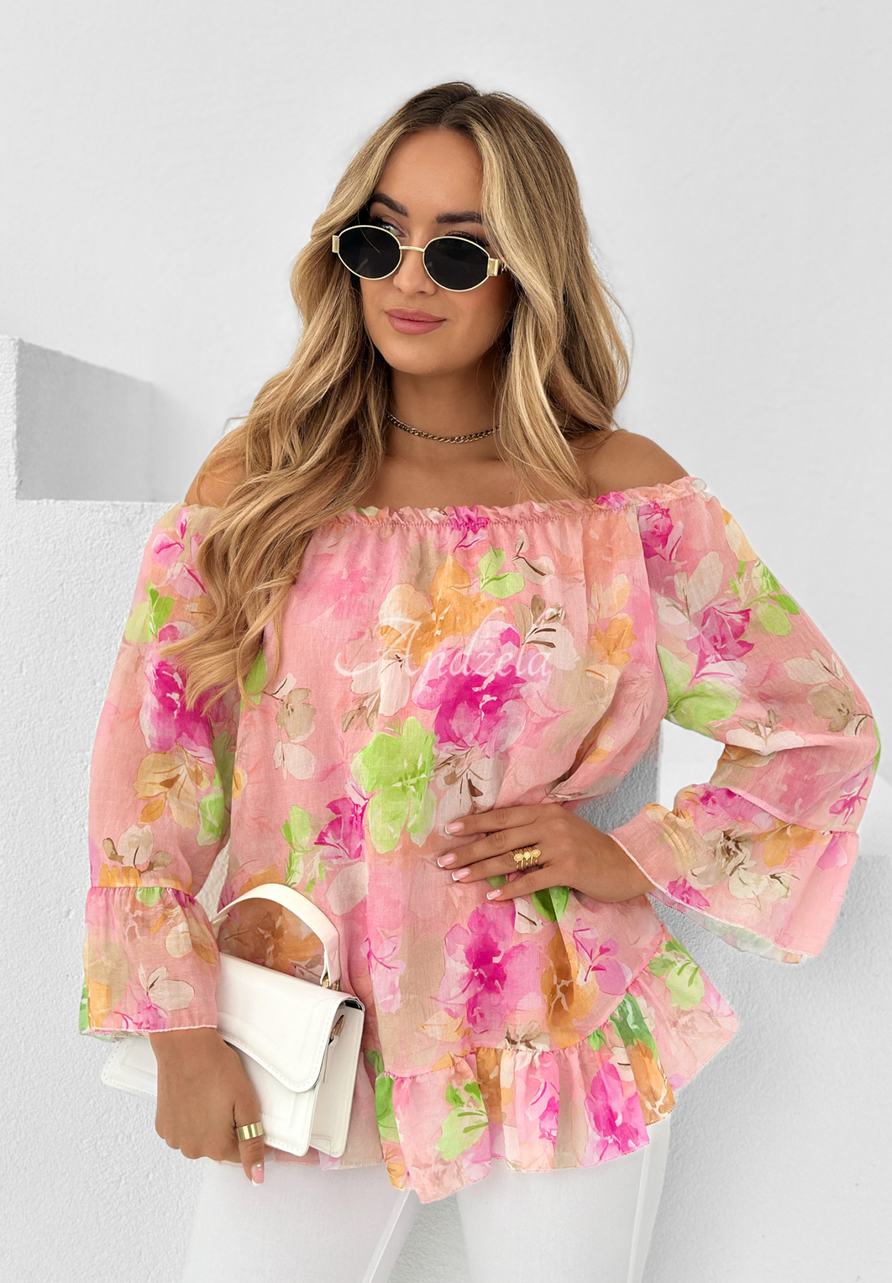 Floral cloud spangled blouse Dhalia pink