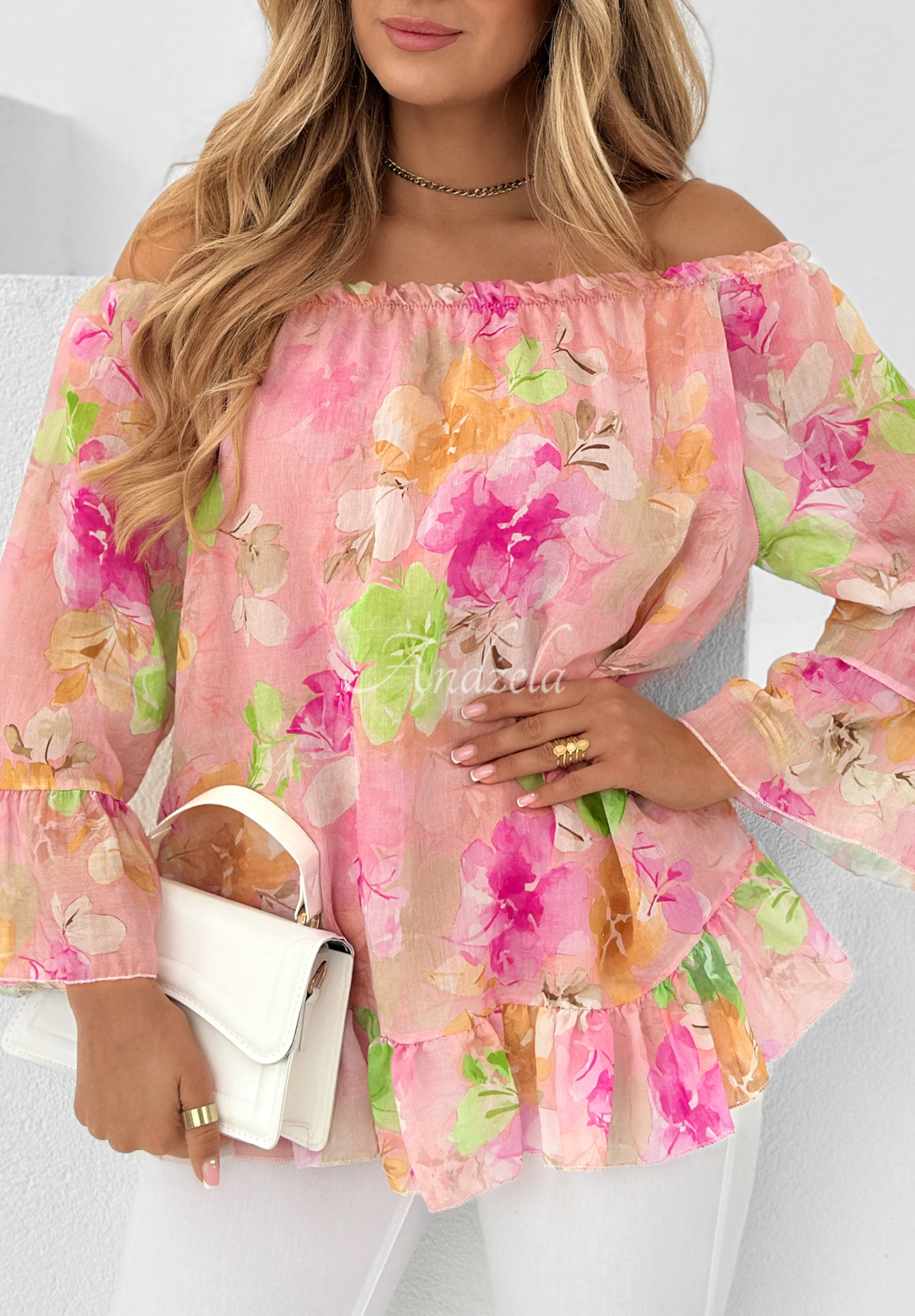 Floral cloud spangled blouse Dhalia pink