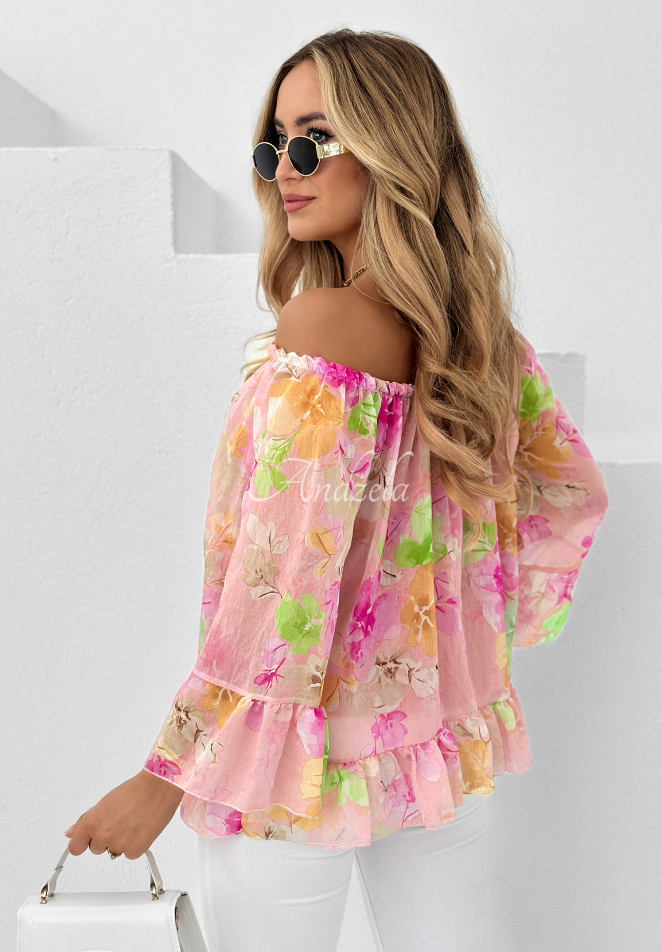 Floral cloud spangled blouse Dhalia pink