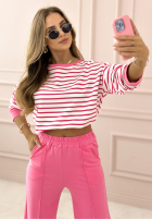 Komplet dresowy w paski Flexible Stripes biało-różowy