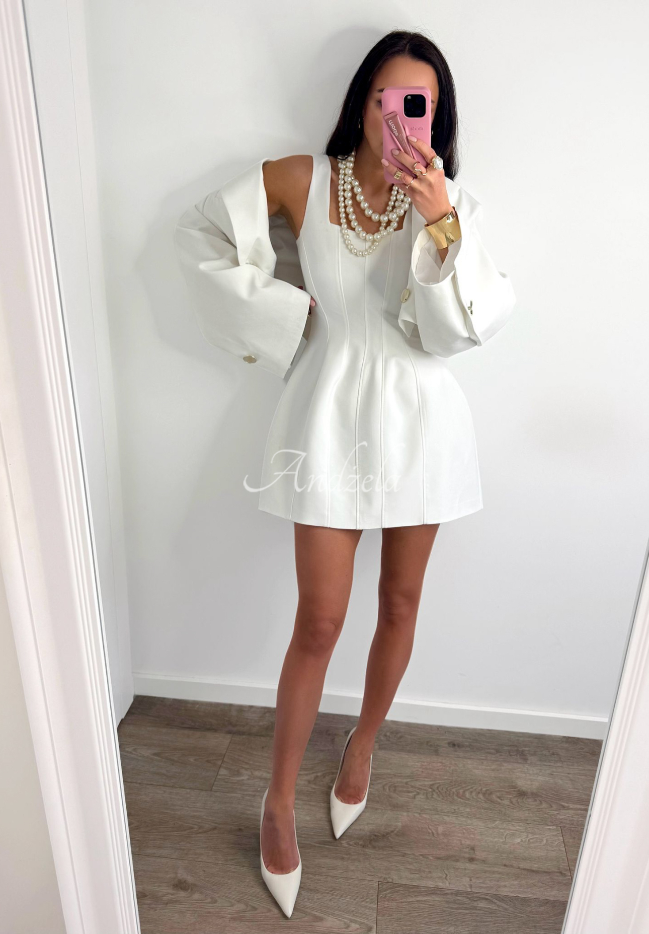 La Milla Crystal Wealth white stretch strapless dress