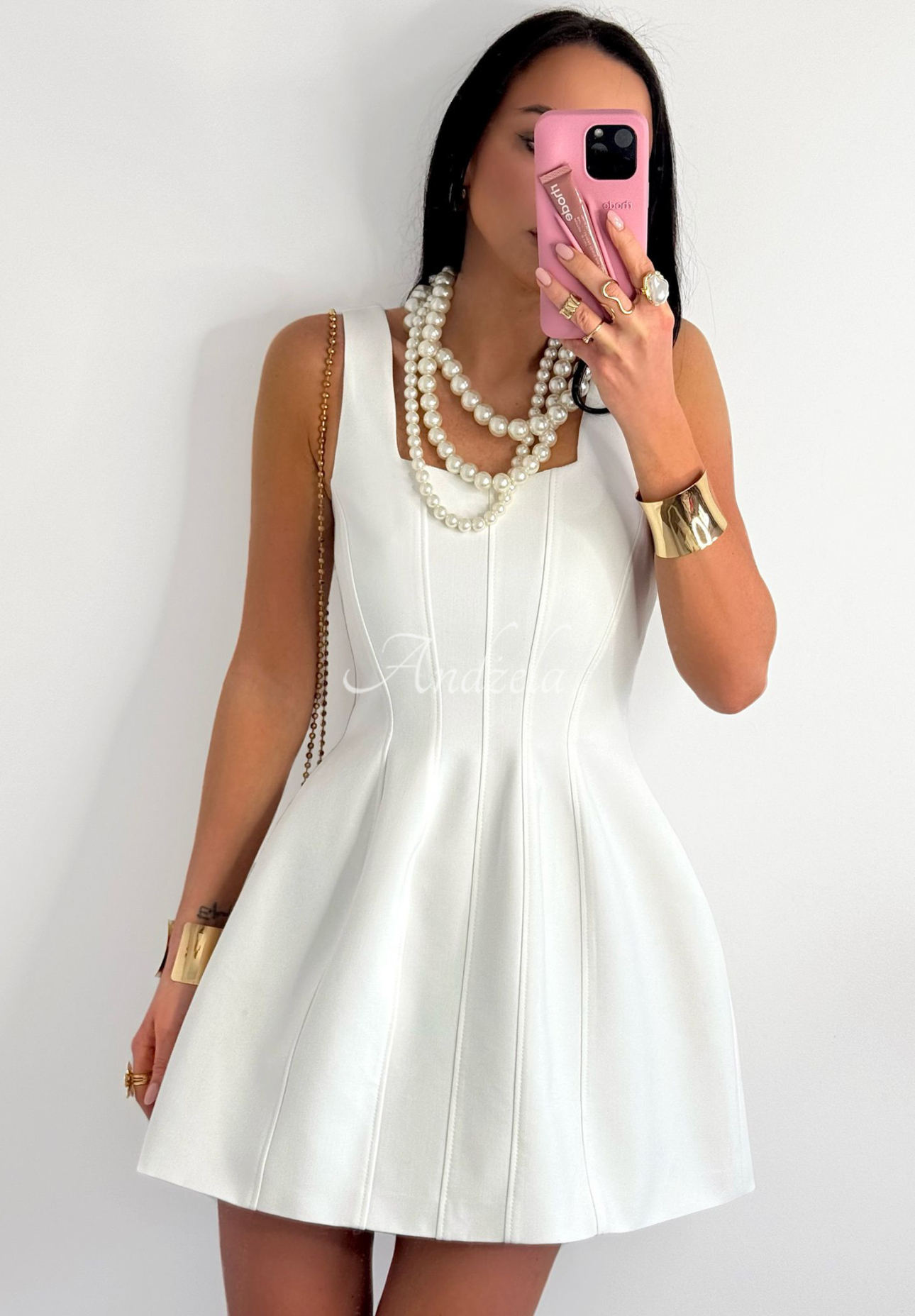 La Milla Crystal Wealth white stretch strapless dress