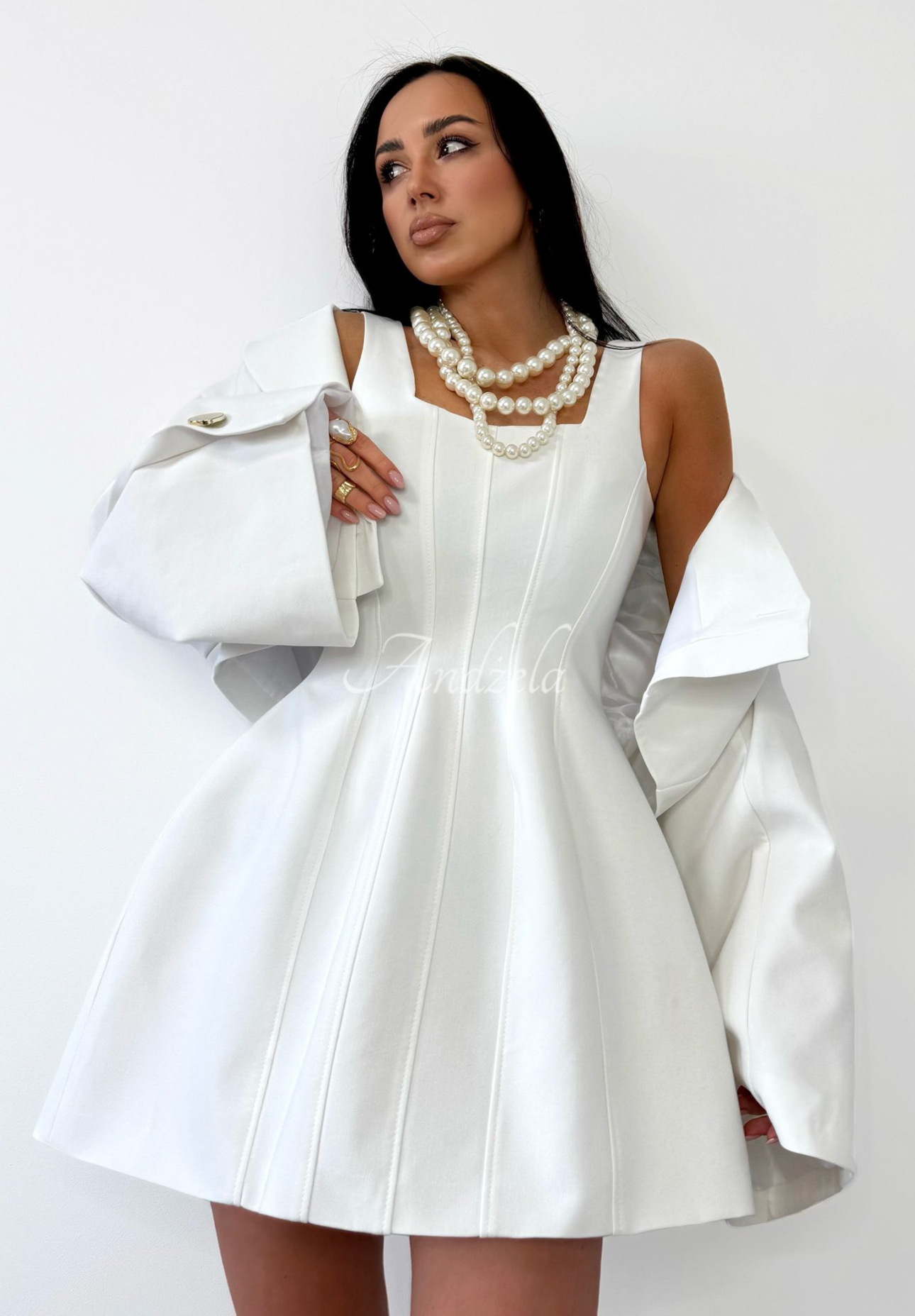 La Milla Crystal Wealth white stretch strapless dress