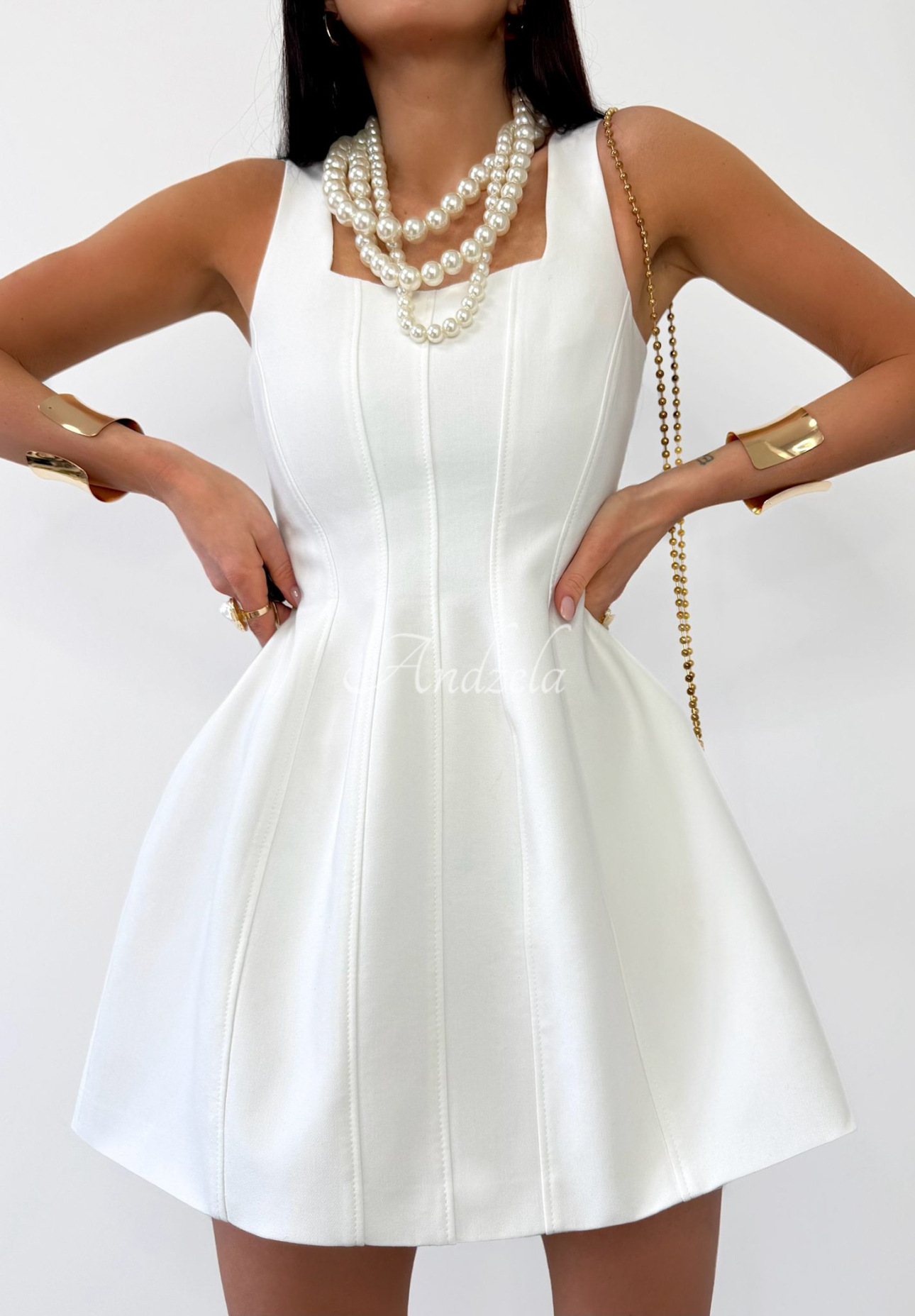 La Milla Crystal Wealth white stretch strapless dress