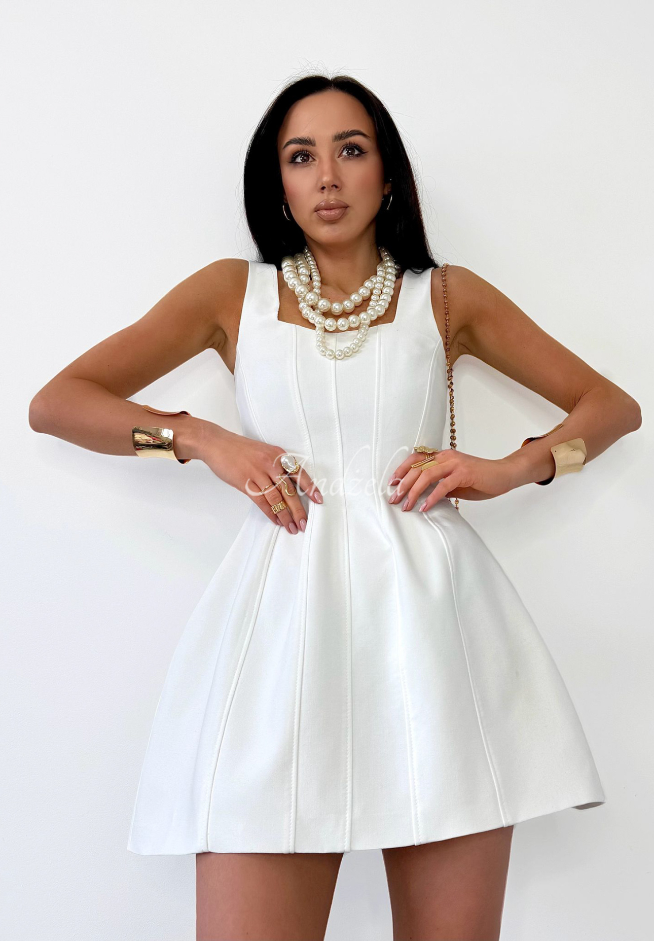 La Milla Crystal Wealth white stretch strapless dress