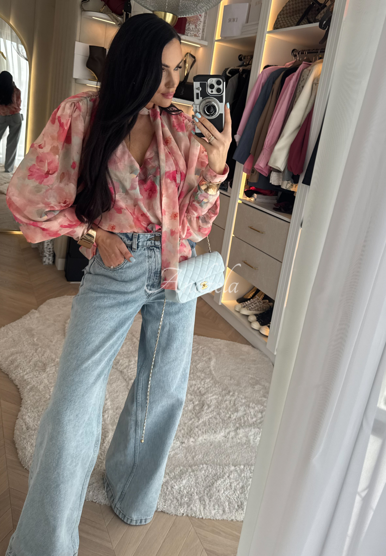 La Milla Your Own Person blue and pink floral blouse