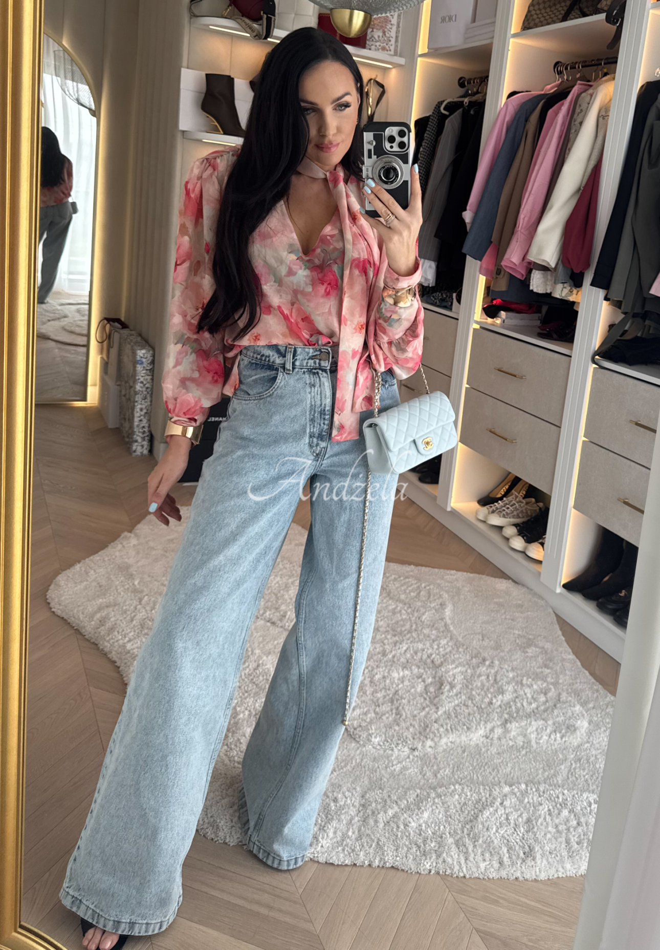 La Milla Your Own Person blue and pink floral blouse