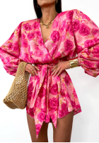 Krótki kwiecisty kombinezon La Milla Sun-Kissed Flowers różowo-czerwony