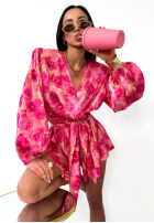 Krótki kwiecisty kombinezon La Milla Sun-Kissed Flowers różowo-czerwony