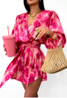 Krótki kwiecisty kombinezon La Milla Sun-Kissed Flowers różowo-czerwony