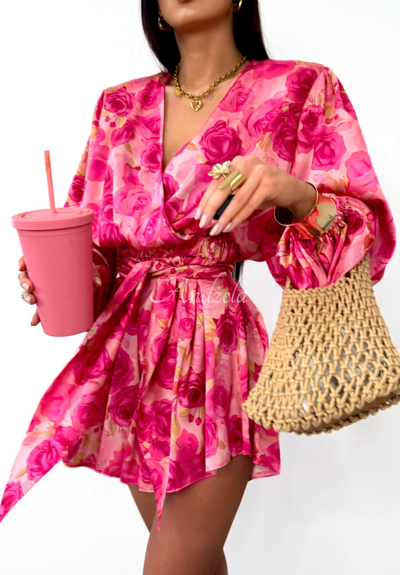 Krótki kwiecisty kombinezon La Milla Sun-Kissed Flowers różowo-czerwony