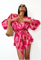 Krótki kwiecisty kombinezon La Milla Sun-Kissed Flowers różowo-czerwony