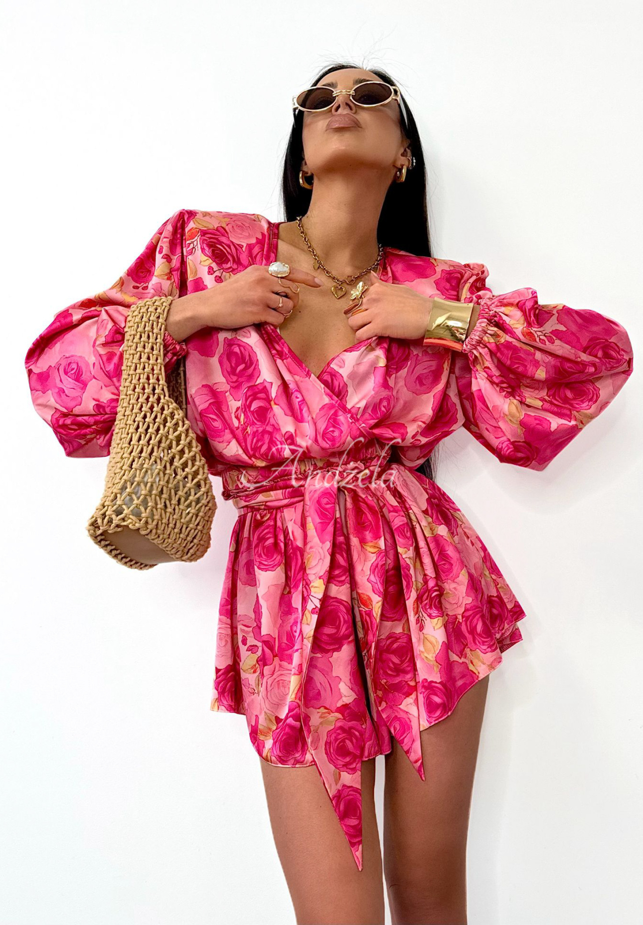 Krótki kwiecisty kombinezon La Milla Sun-Kissed Flowers różowo-czerwony