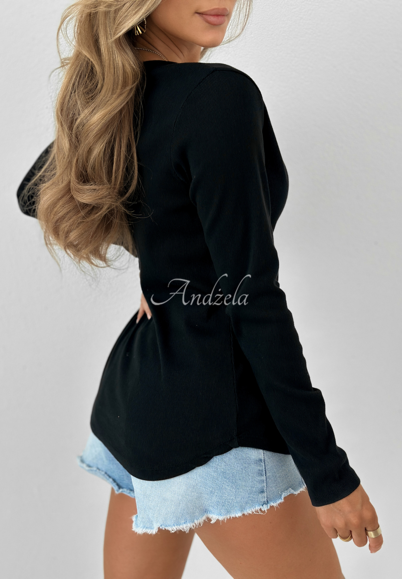 Ribbed button-down blouse She Is Me black