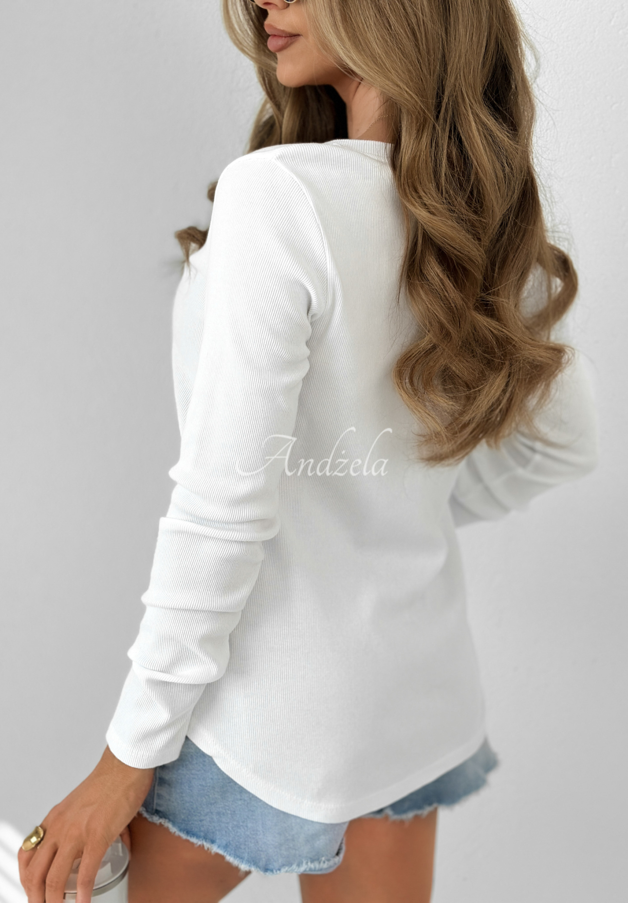 Ribbed button-down blouse She Is Me white