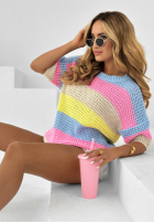 Sweter w paski Colorful Lines niebiesko-różowy