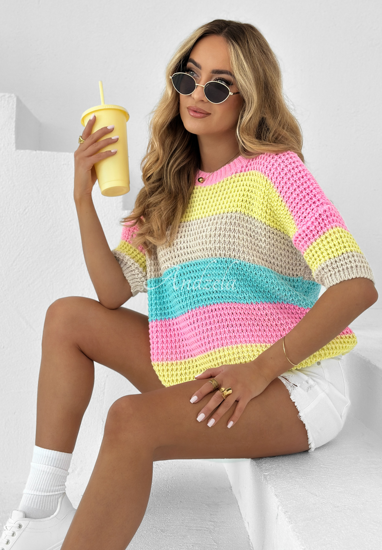 Colorful Lines striped sweater pink and yellow