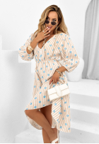 Bawełniana sukienka w paski i kwiaty Make Me Happy beżowa