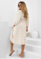 Bawełniana sukienka w paski i kwiaty Make Me Happy beżowa