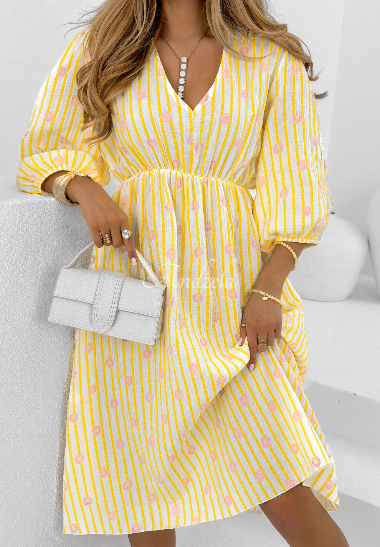 Muslin striped and floral Make Me Happy banana dress