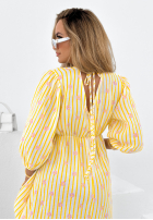 Bawełniana sukienka w paski i kwiaty Make Me Happy bananowa