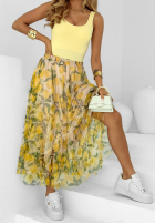 Tiulowa spódnica z wiskozy w cytrynki Juicy Lemons bananowa