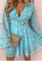 Kwiecista sukienka mini Lots Of Flowers błękitna